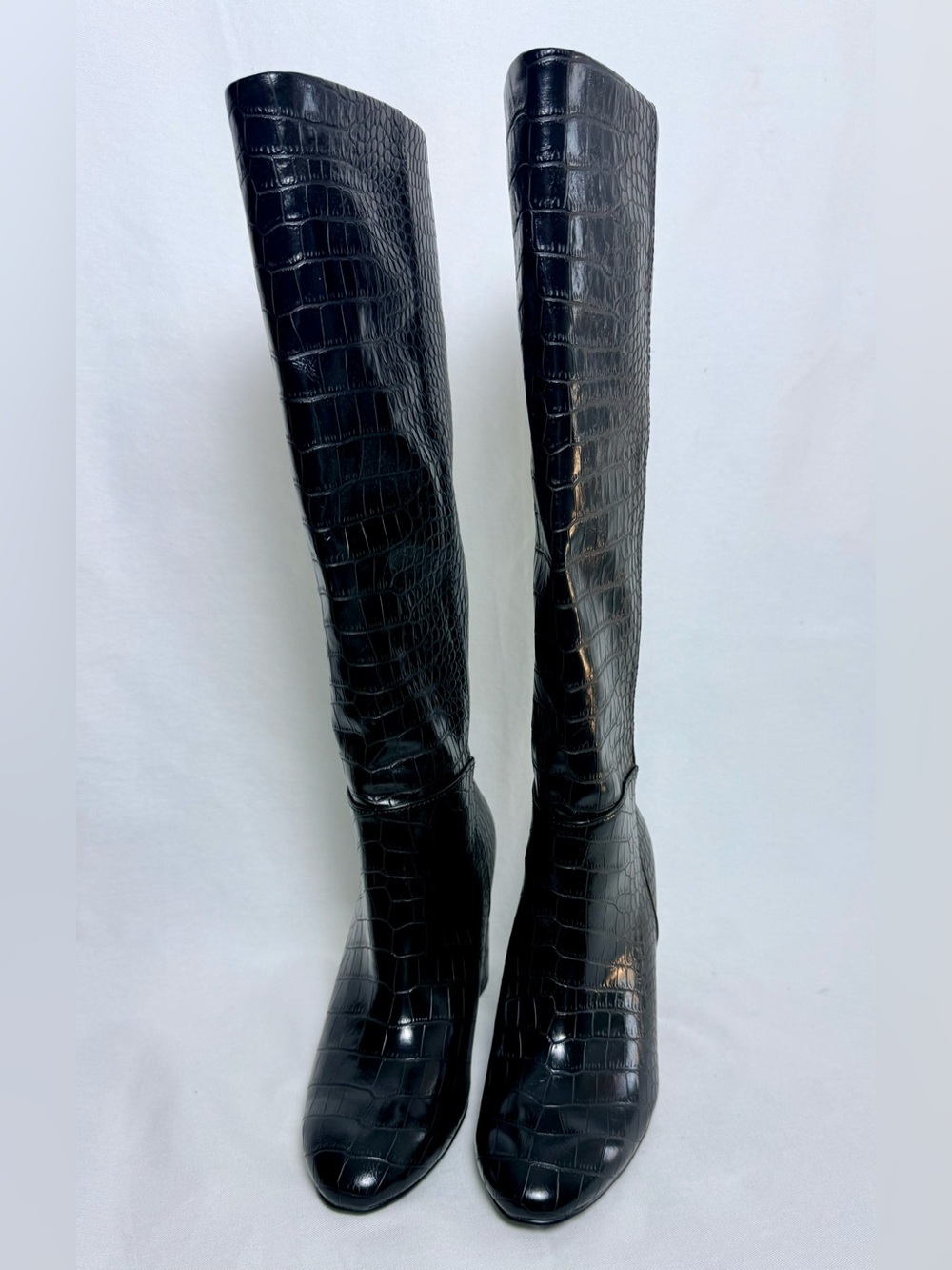 Chinese Laundry Black Croc-Embossed Knee high Boots